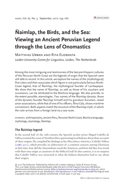 Viewing an Ancient Peruvian Legend Through the Lens of Onomastics Matthias Urban and Rita Eloranta Leiden University Centre for Linguistics, Leiden, the Netherlands