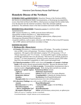 Hemolytic Disease of the Newborn