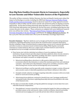 How Big Data Enables Economic Harm to Consumers, Especially to Low-Income and Other Vulnerable Sectors of the Population