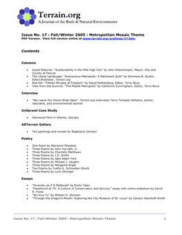 Issue No. 17 : Fall/Winter 2005 : Metropolitan Mosaic Theme PDF Version