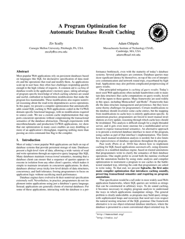 A Program Optimization for Automatic Database Result Caching