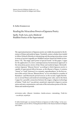 Reading the Miraculous Powers of Japanese Poetry Spells, Truth Acts, and a Medieval Buddhist Poetics of the Supernatural