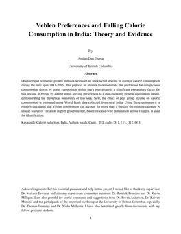 Veblen Preferences and Falling Calorie Consumption in India