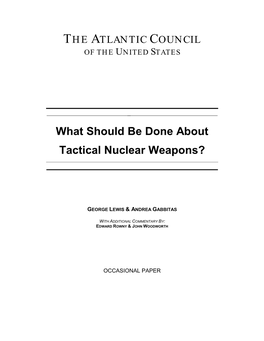 What Should Be Done About Tactical Nuclear Weapons?