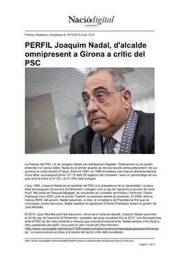 PERFIL Joaquim Nadal, D'alcalde Omnipresent a Girona a Crític Del PSC