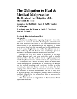 The Obligation to Heal & Medical Malpractice: the Right and The