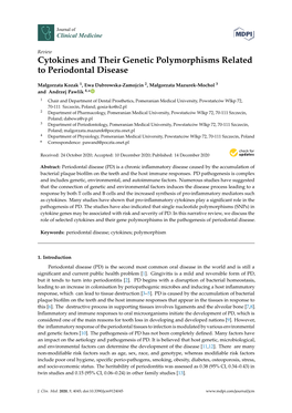 Cytokines and Their Genetic Polymorphisms Related to Periodontal Disease