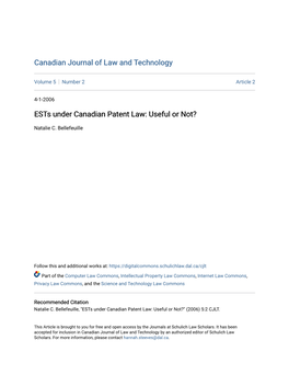 Ests Under Canadian Patent Law: Useful Or Not?