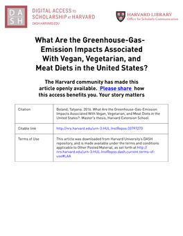 What Are the Greenhouse-Gas- Emission Impacts Associated with Vegan, Vegetarian, and Meat Diets in the United States?