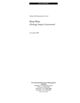 Rasp Mine Historic Heritage Assessment Report