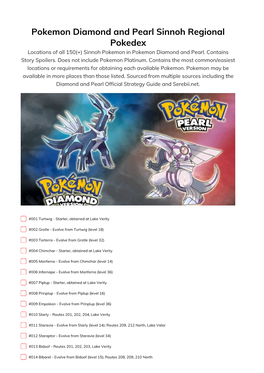 Pokemon Diamond and Pearl Sinnoh Regional Pokedex Locations of All 150(+) Sinnoh Pokemon in Pokemon Diamond and Pearl