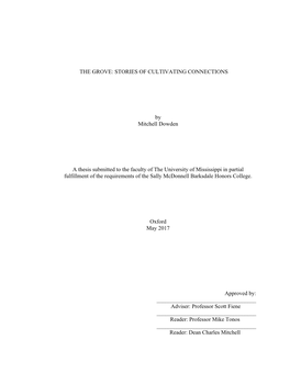 THE GROVE: STORIES of CULTIVATING CONNECTIONS by Mitchell Dowden a Thesis Submitted to the Faculty of the University of Mississi