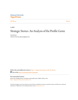 Strategic Stories: an Analysis of the Profile Genre Amy Jessee Clemson University, Akjessee@Gmail.Com