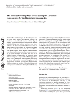 The North-Subducting Rheic Ocean During the Devonian: Consequences for the Rhenohercynian Ore Sites