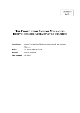 The Promotion of False Or Misleading Health-Related Information Or Practices