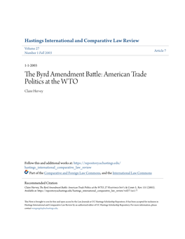 The Byrd Amendment Battle: American Trade Politics at the WTO, 27 Hastings Int'l & Comp