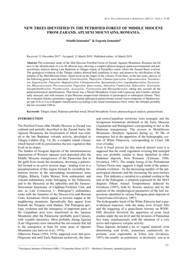 New Trees Identified in the Petrified Forest of Middle Miocene from Zarand, Apuseni Mountains, Romania