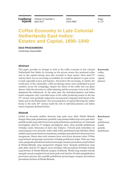 Coffee Economy in Late Colonial Netherlands East Indies: Estates and Capital, 1890–1940