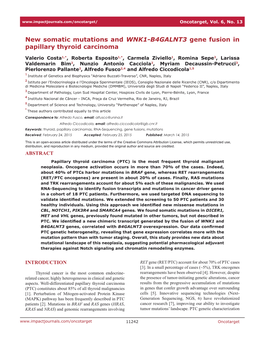 New Somatic Mutations and WNK1-B4GALNT3 Gene Fusion in Papillary Thyroid Carcinoma