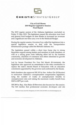 2019 Regular Legislative Session Final Report