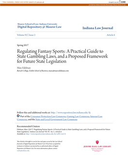 Regulating Fantasy Sports: a Practical Guide to State Gambling Laws, and a Proposed Framework for Future State Legislation