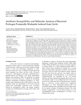 Pasteurella Multocida Isolated from Cattle