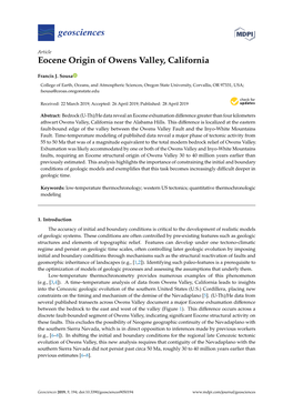 Eocene Origin of Owens Valley, California