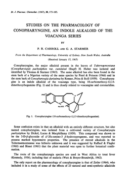 Studies on the Pharmacology of Conopharyngine, an Indole Alkaloid of the Voacanga Series