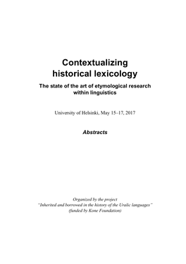 Contextualizing Historical Lexicology the State of the Art of Etymological Research Within Linguistics