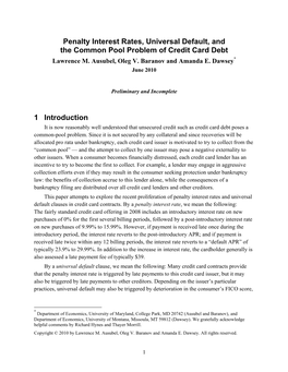 Penalty Interest Rates, Universal Default, and the Common Pool Problem of Credit Card Debt Lawrence M