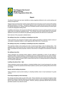 (Mount Florida) (Traffic Regulation) Order 201 Report