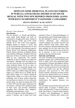 78 Mites on Some Medicinal Plants Occurring in Purulia and Bankura Districts of South Bengal with Two New Reports from India