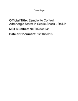 Roll-In NCT Number: NCT02841241 Date of Document: 12/16/2016 ECASSS-ROLL-IN V3 12-16-16