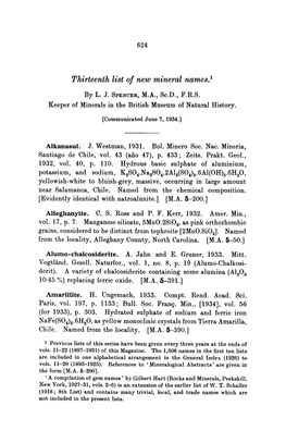 Thirteenth List of New Mineral Names. 1 by L. J. SPENCER, M.A., Sc.D., F.R.S