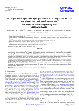 Homogeneous Spectroscopic Parameters for Bright Planet Host Stars from the Northern Hemisphere the Impact on Stellar and Planetary Mass (Research Note)