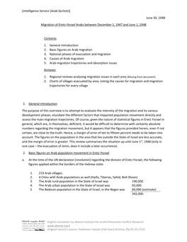 Migration of Eretz Yisrael Arabs Between December 1, 1947 and June 1, 1948