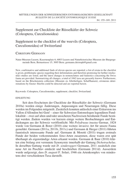 (Coleoptera, Curculionoidea) Supplement to the Checklist of the Weevils