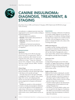 CANINE INSULINOMA: DIAGNOSIS, TREATMENT, & STAGING Eliza Reiss Grant, DVM, and Kristine E