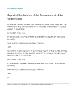 Report of the Decision of the Supreme Court of the United States