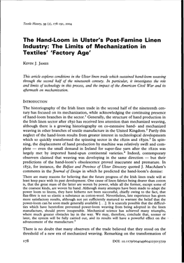 The Hand-Loom in Ulster's Post-Famine Linen Industry: the Limits of Mechanization in Textiles' 'Factory Age'