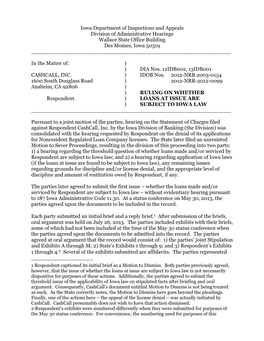 Iowa Department of Inspections and Appeals Division of Administrative Hearings Wallace State Office Building Des Moines, Iowa 50319 ______