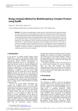 Design Analysis Method for Multidisciplinary Complex Product Using Sysml