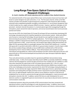Long-Range Free-Space Optical Communication Research Challenges Dr