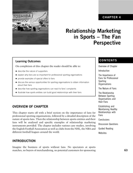 Relationship Marketing in Sports – the Fan Perspective