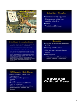 Critical Care in the Monoplace Hyperbaric Chamber