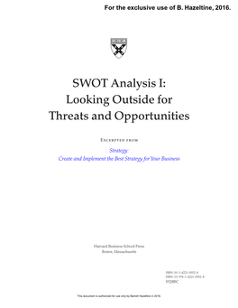 SWOT Analysis I: Looking Outside for Threats and Opportunities