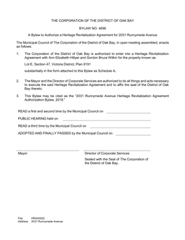 Heritage Revitalization Agreement Bylaw No. 4696