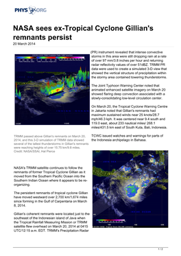 NASA Sees Ex-Tropical Cyclone Gillian's Remnants Persist 20 March 2014