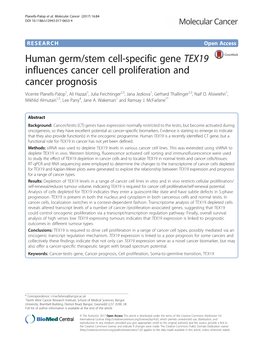 Human Germ/Stem Cell-Specific Gene TEX19 Influences Cancer Cell
