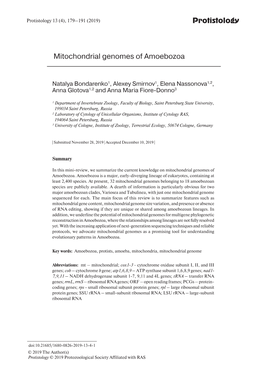 Protistology Mitochondrial Genomes of Amoebozoa